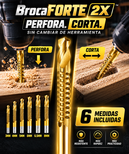 🔩 BrocaForte 2X™ ⚡ PERFORA + CORTA 🛠️ 6 medidas • 2 funciones ⏱️ Sin cambiar de herramienta.